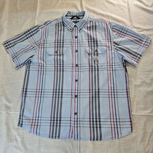 Carhartt Mens Plaid Loose Fit‎ Short Sleeve Shirt Size XL Pockets Button Down